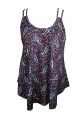 Tribal Print Asymmetry Wine Red Camisole Top