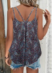 Tribal Print Asymmetry Wine Red Camisole Top