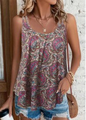 Tribal Print Asymmetry Light Camel Camisole Top