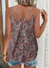 Tribal Print Asymmetry Light Camel Camisole Top