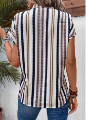 Striped Split Multi Color Short Sleeve Blouse
