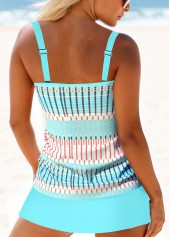 Mid Waisted Geometric Print Drawstring Tankini Set