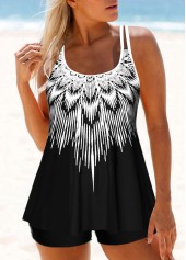 Tribal Print Patchwork Black Tankini Top-No Bottom
