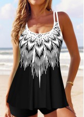 Tribal Print Patchwork Black Tankini Top-No Bottom