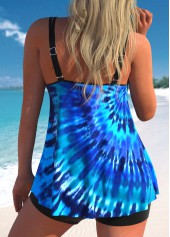 Tie Dye Print Double Straps Blue Tankini Set