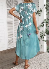 Floral Print Pocket Turquoise Shift Dress