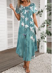Floral Print Pocket Turquoise Shift Dress