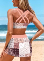 Mid Waisted Tribal Print Criss Cross Bikini Set