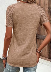 V Neck Lace Dark Camel T Shirt