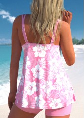 High Waisted Floral Print Circular Ring Tankini Set