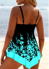 Floral Print Patchwork Black Tankini Set