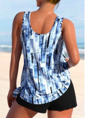 Mid Waisted Geometric Print Patchwork Blue Tankini Set