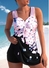 Floral Print Drawstring Pink Tankini Set