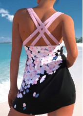 Floral Print Drawstring Pink Tankini Set