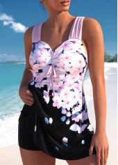 Floral Print Drawstring Pink Tankini Set