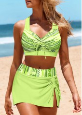 Neon Green Striped Criss Cross Bikini Set