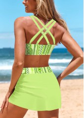 Neon Green Striped Criss Cross Bikini Set
