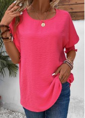 Hot Pink Round Neck Smocked T Shirt
