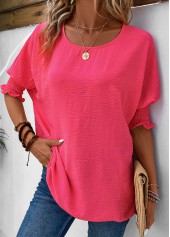 Hot Pink Round Neck Smocked T Shirt