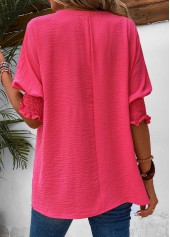 Hot Pink Round Neck Smocked T Shirt