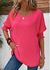 Hot Pink Round Neck Smocked T Shirt