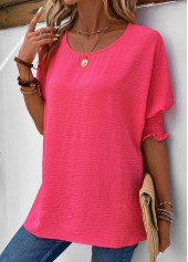 Hot Pink Round Neck Smocked T Shirt