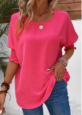 Hot Pink Round Neck Smocked T Shirt