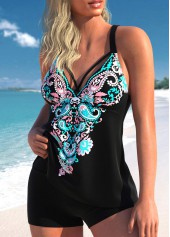 Paisley Print Criss Cross Black Tankini Top-No Bottom