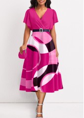 Geometric Print Umbrella Hem Hot Pink Dress