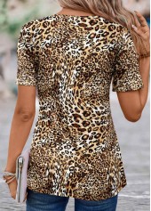 Leopard Dark Coffee Short Sleeve Fake Two Piece Twinset