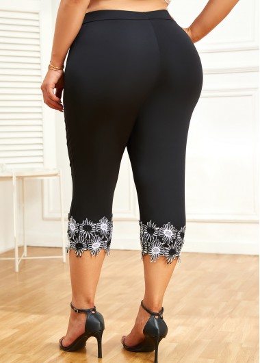 Black Plus Size Patchwork Skinny Elastic Waist Pants product