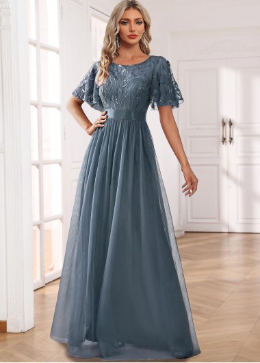 Dusty Blue Round Neck Lightweigh Maxi Dress 47$