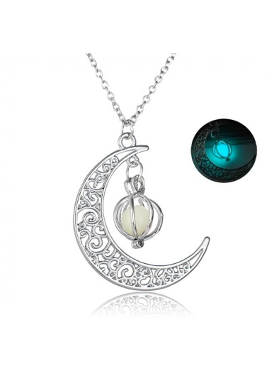 Silvery White Moon Design Alloy Necklace