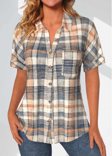 Multi Color Plus Size Button Plaid Blouse 37$