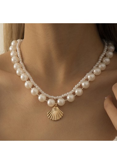 Round Layered Pearl Detail Gold Necklace product