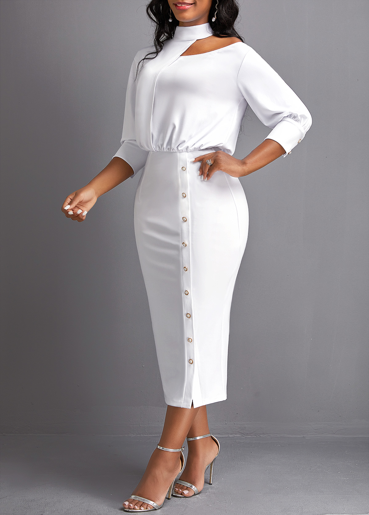 Asymmetry Stand Collar White Bodycon Dress