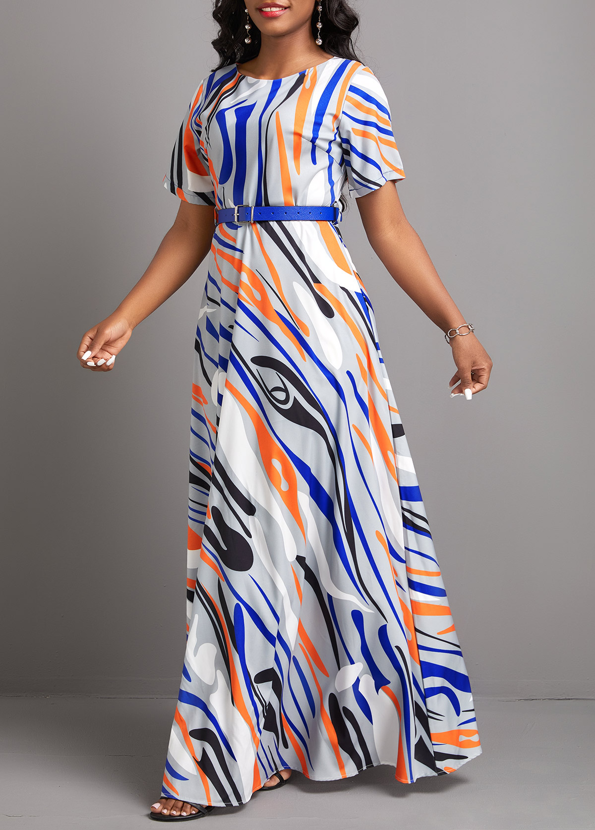 Geometric Print Zipper Multi Color Maxi Dress | Rosewe.com - USD $33.98