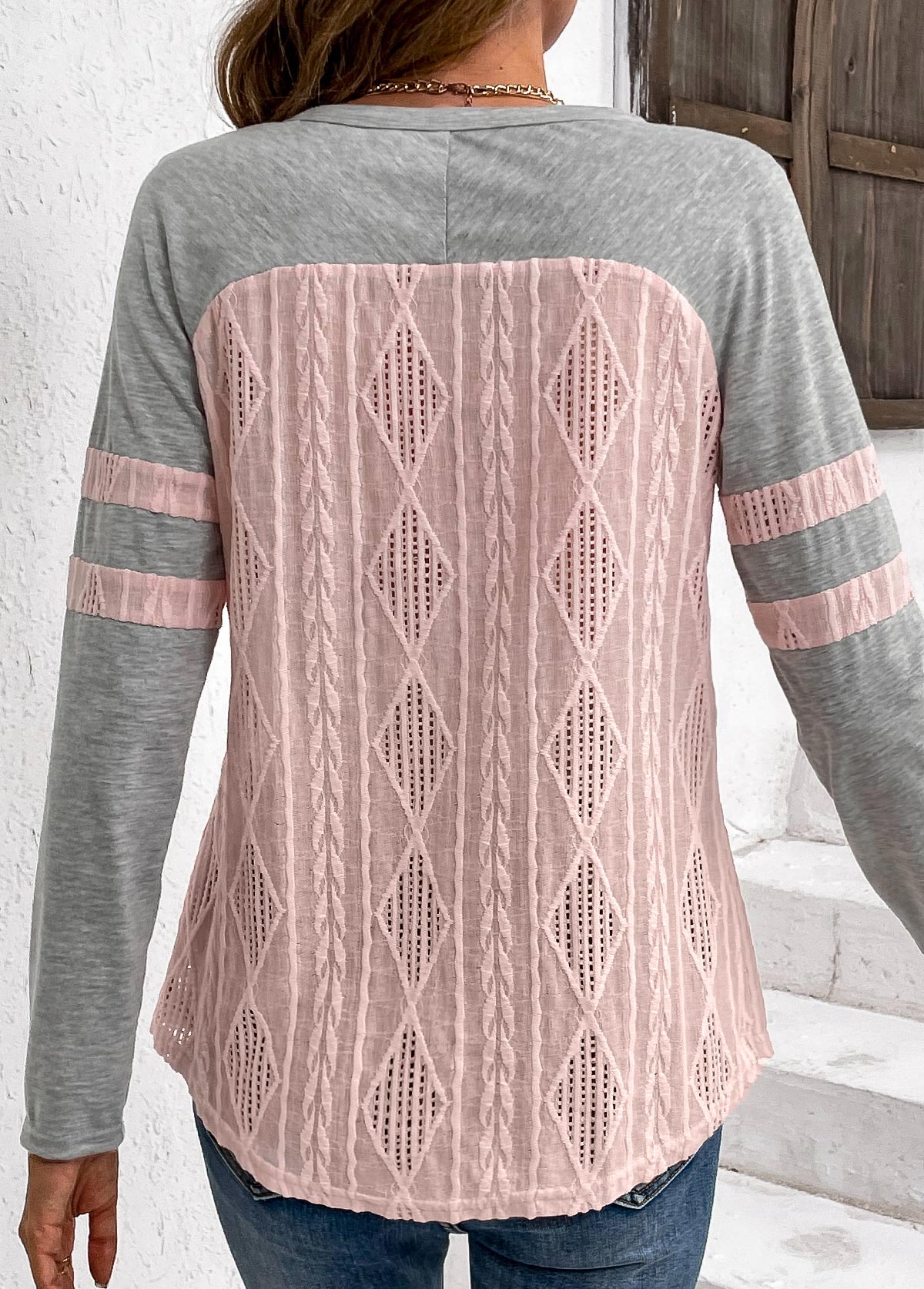 Plus Size Light Pink Twisted Long Sleeve T Shirt