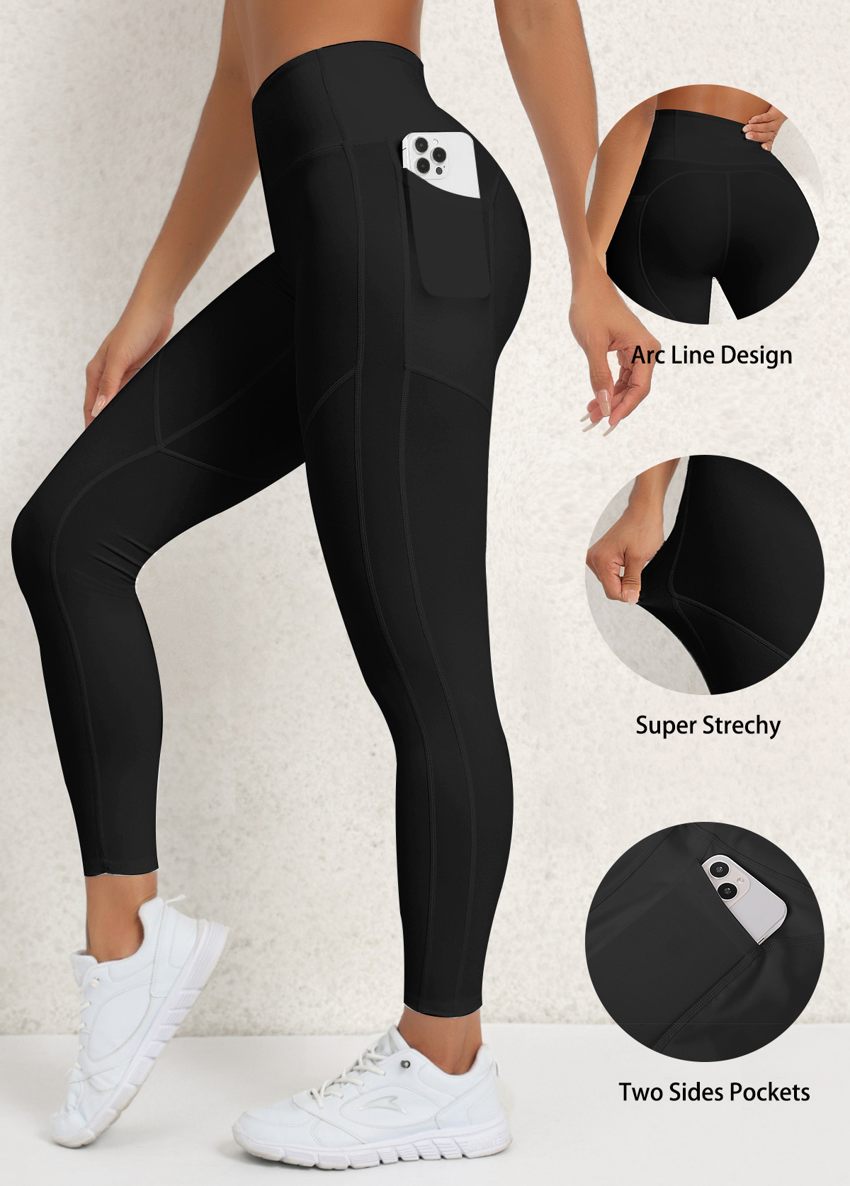 Elastic Waist Pocket Black Skinny Yoga Legging