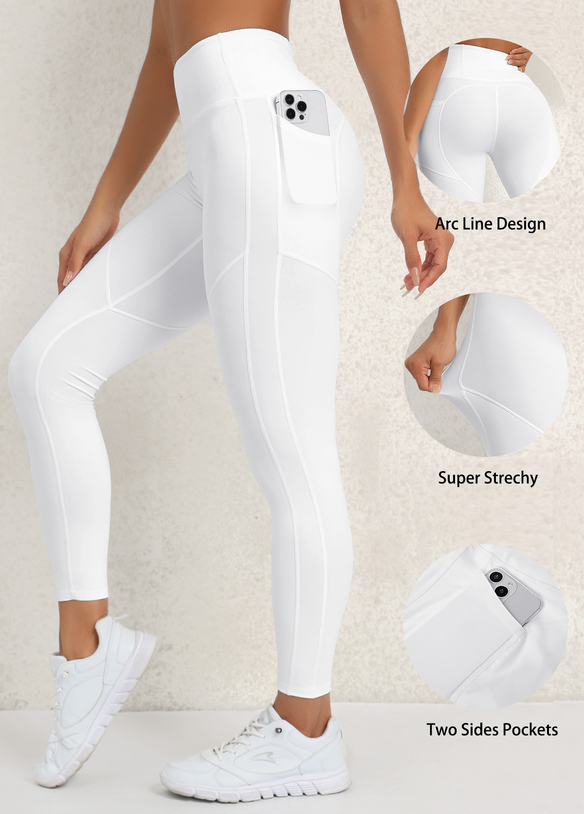 White Skinny Elastic Waist Pocket Yoga Legging