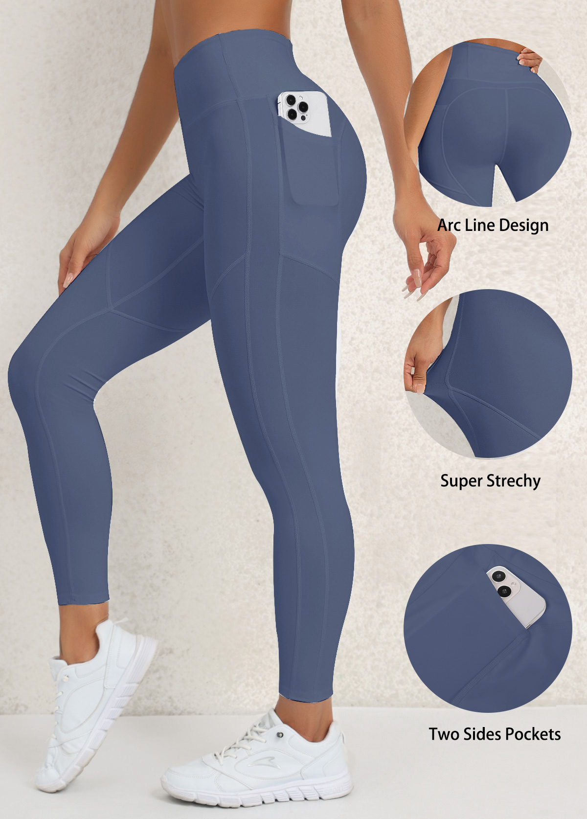 Pocket Skinny Elastic Waist Navy Yoga Legging
