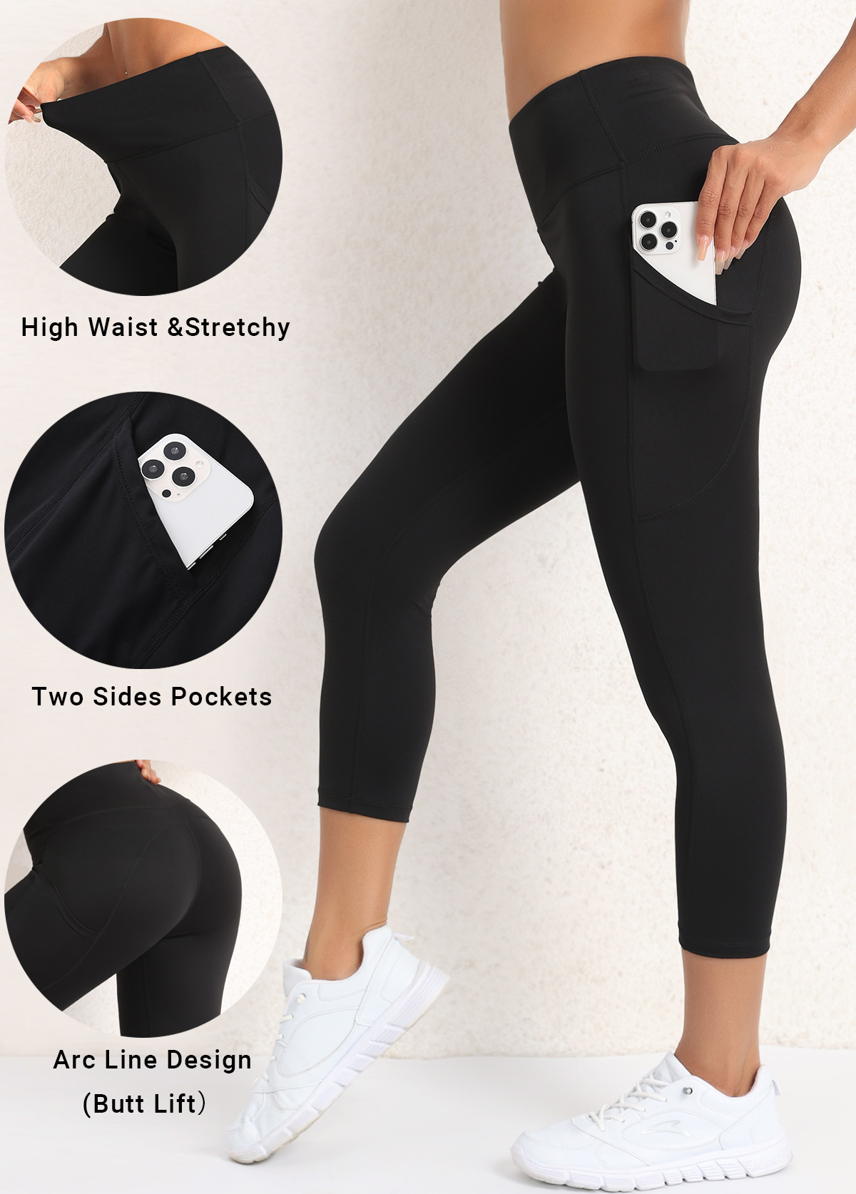 Pocket Skinny Elastic Waist Black Yoga Legging