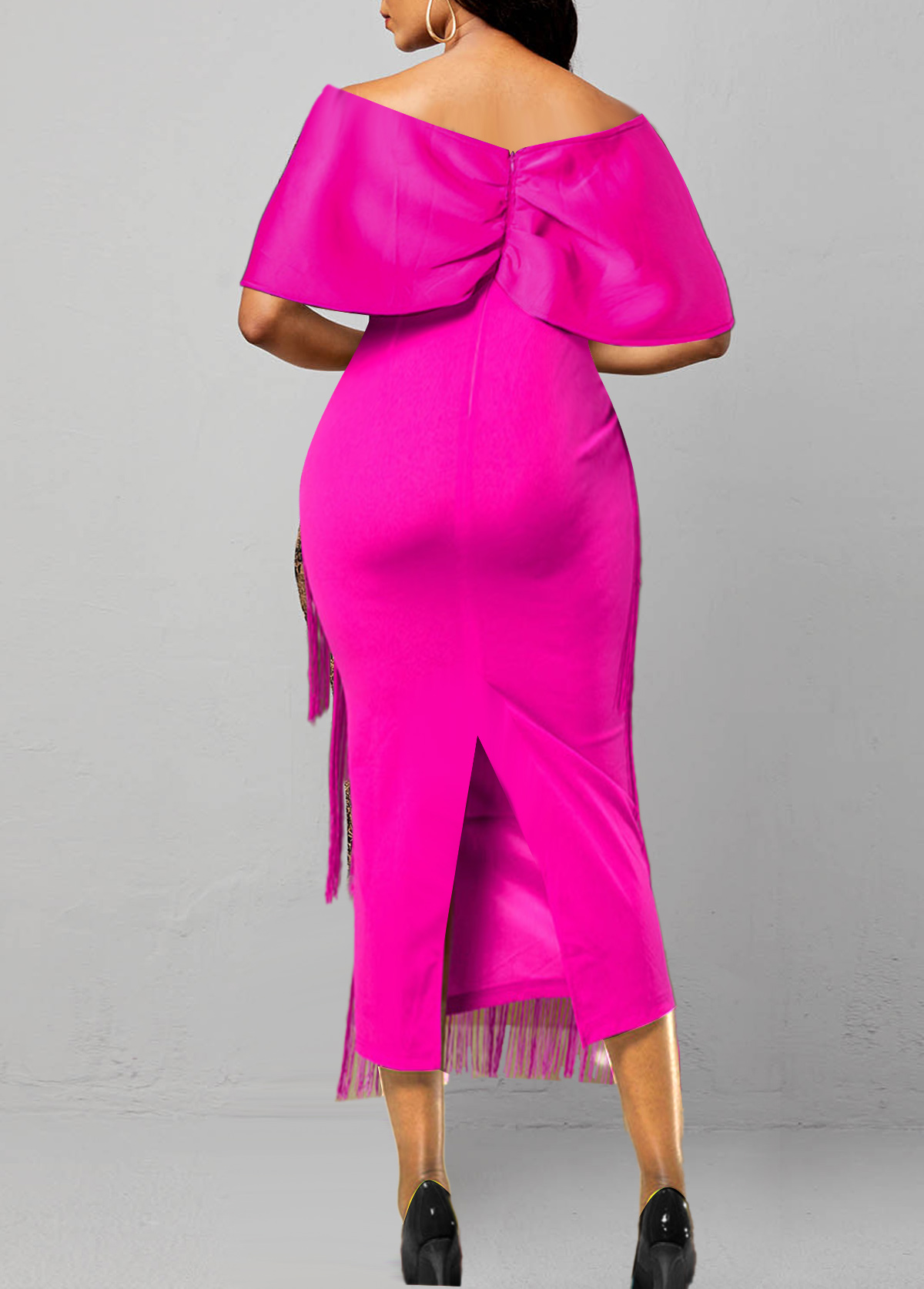 Hot Pink Off Shoulder Tassel Bodycon Dress