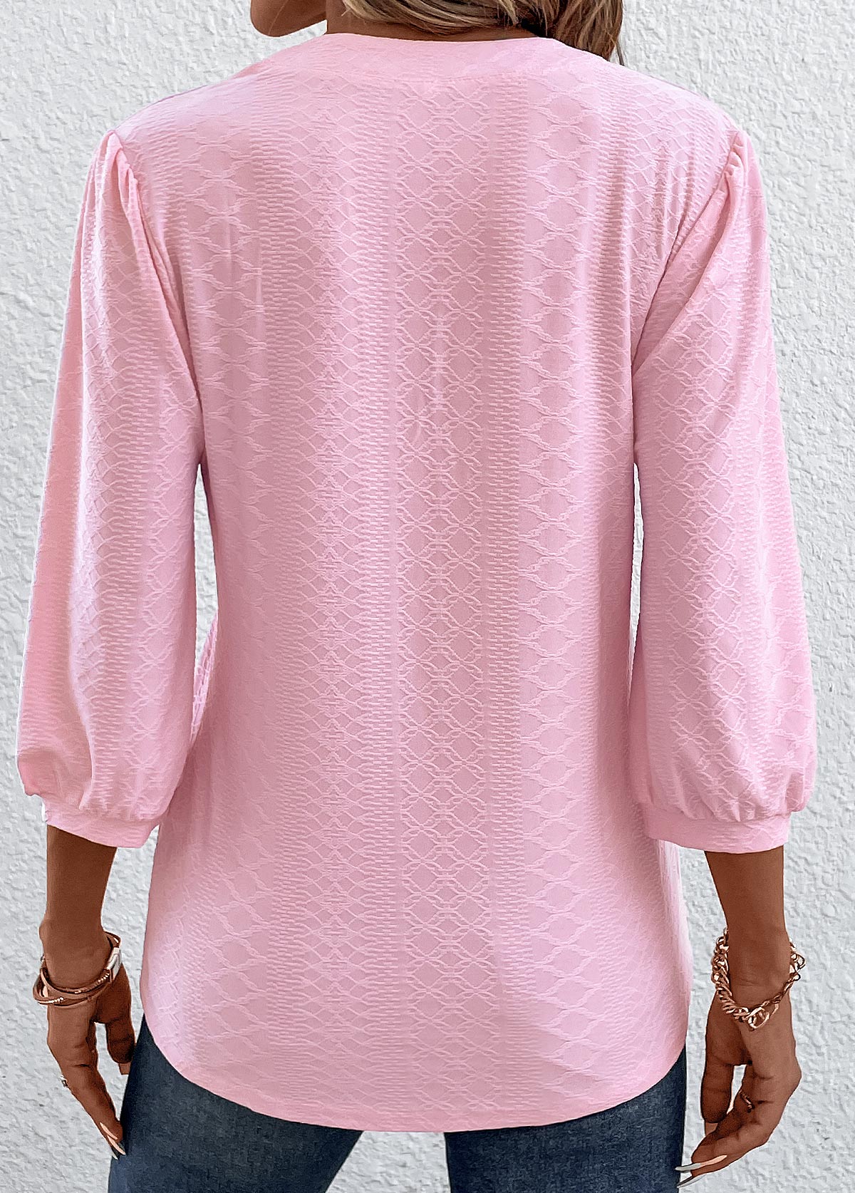 Pink Ruched Split Neck T Shirt