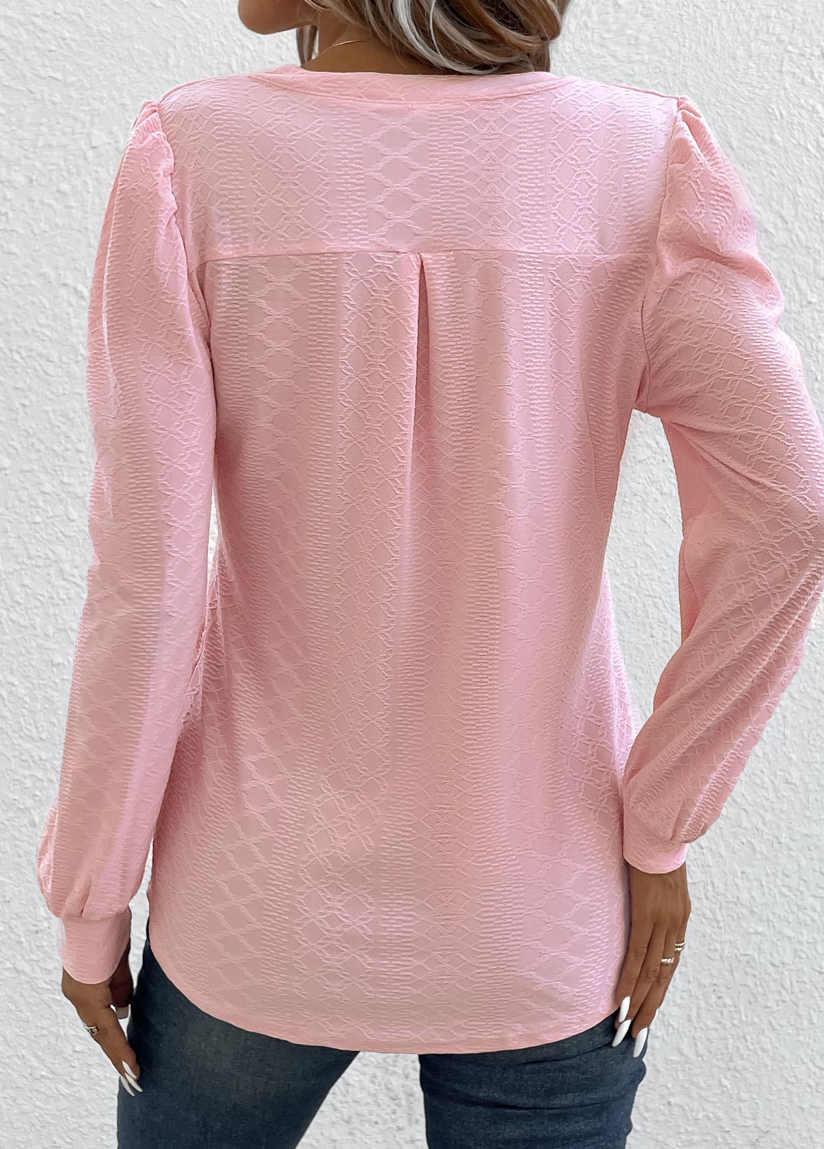 Split Neck Ruched Light Pink T Shirt