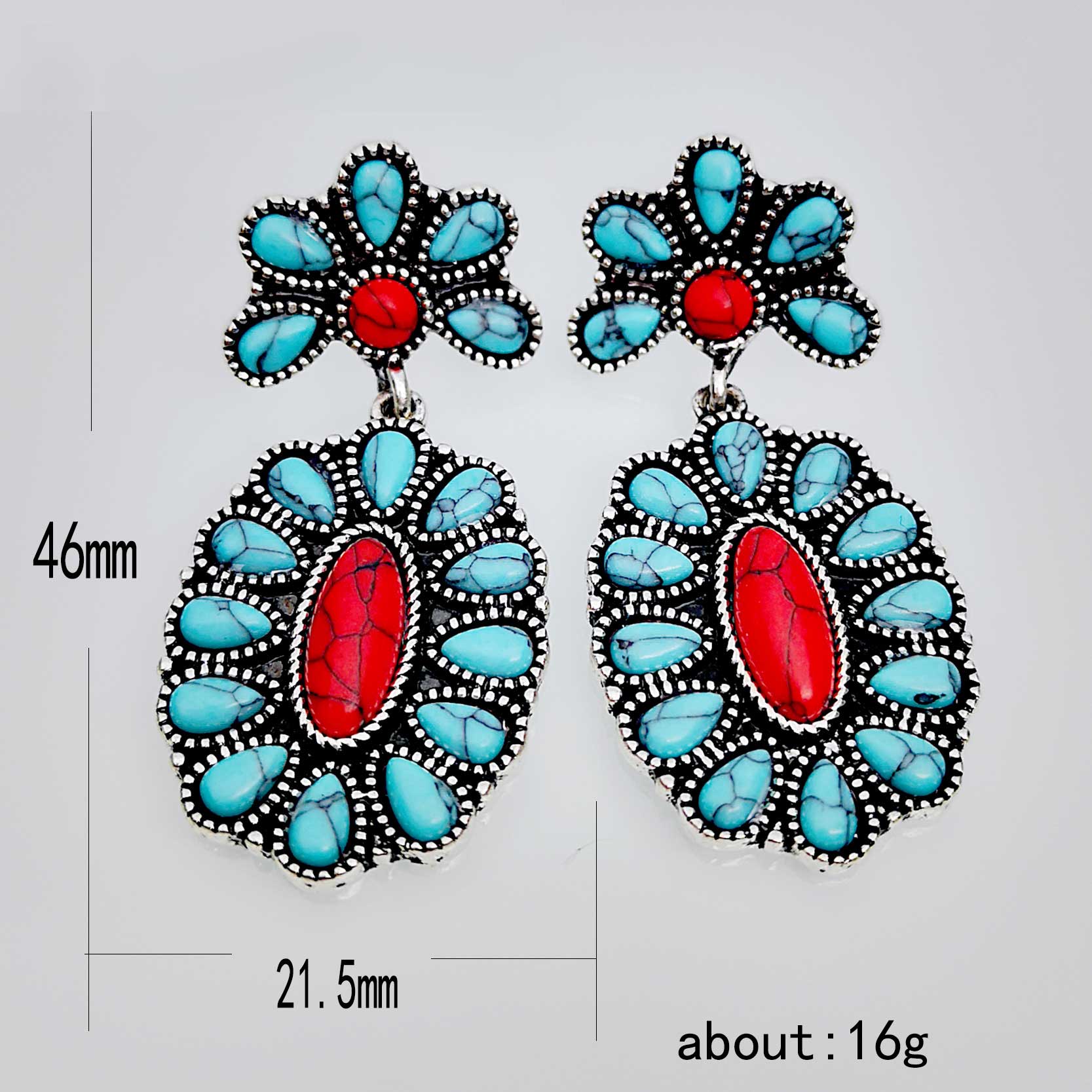 Turquoise Tribal Design Teardrop Alloy Earrings