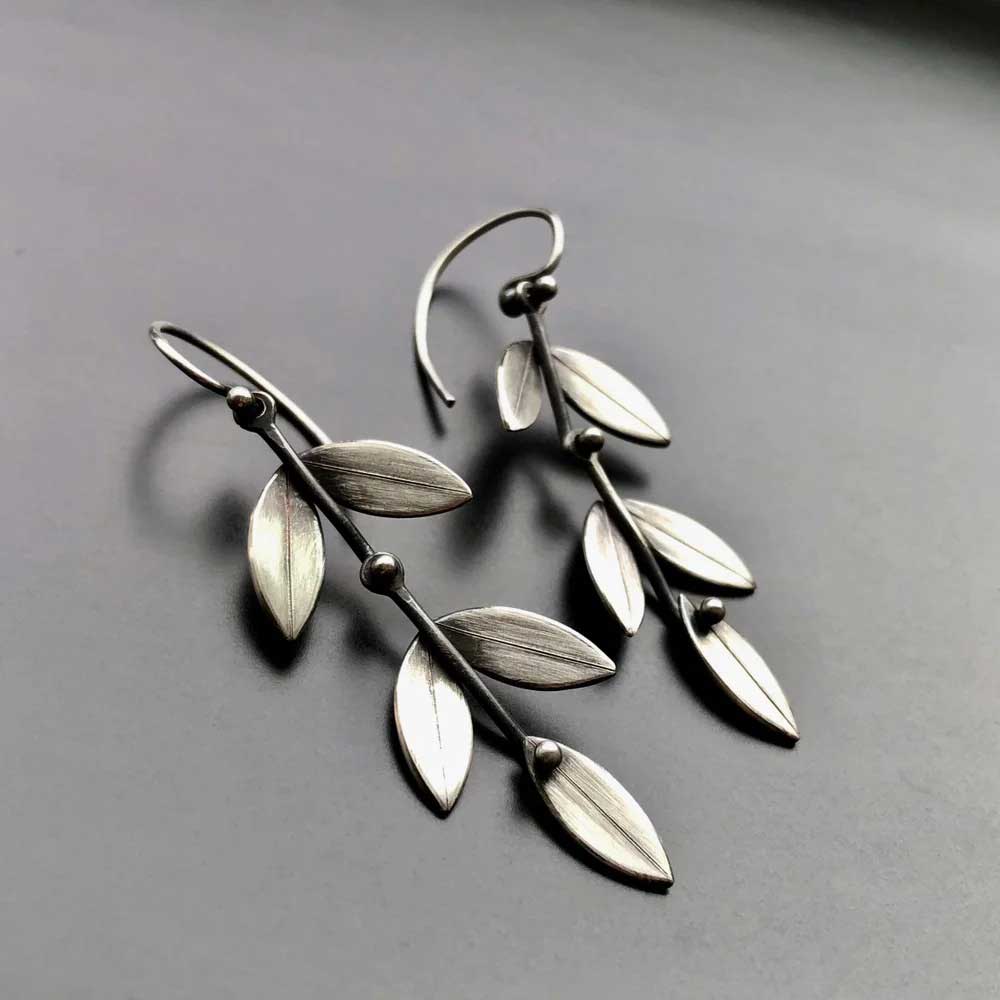 Silver Metal Leaf Design Alloy Earrings