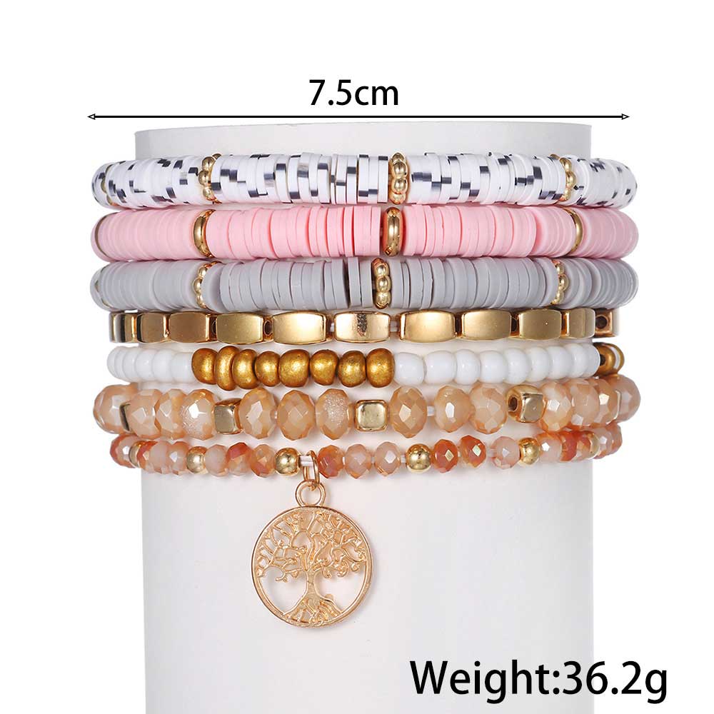Pink Elastic Detail Round Bracelet Set