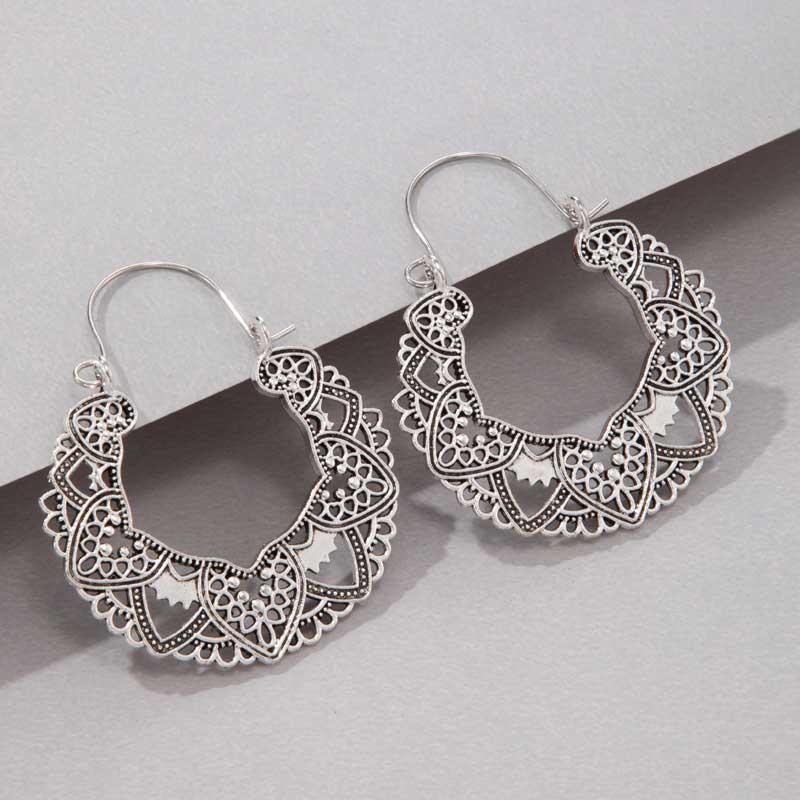 Cutout Design Silver Alloy Detail Earrings