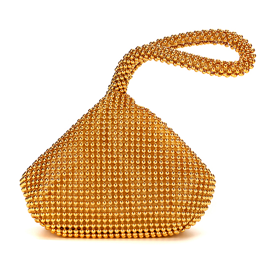 Gold Rhinestone Zip Polyester Hand Bag
